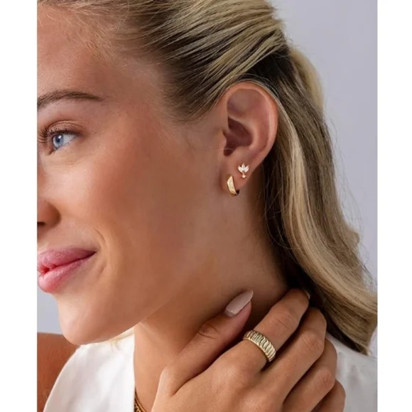 14K Gold Plated Sentimental Dangle Flat Back Earrings In White Gold - Picture 3 of 5